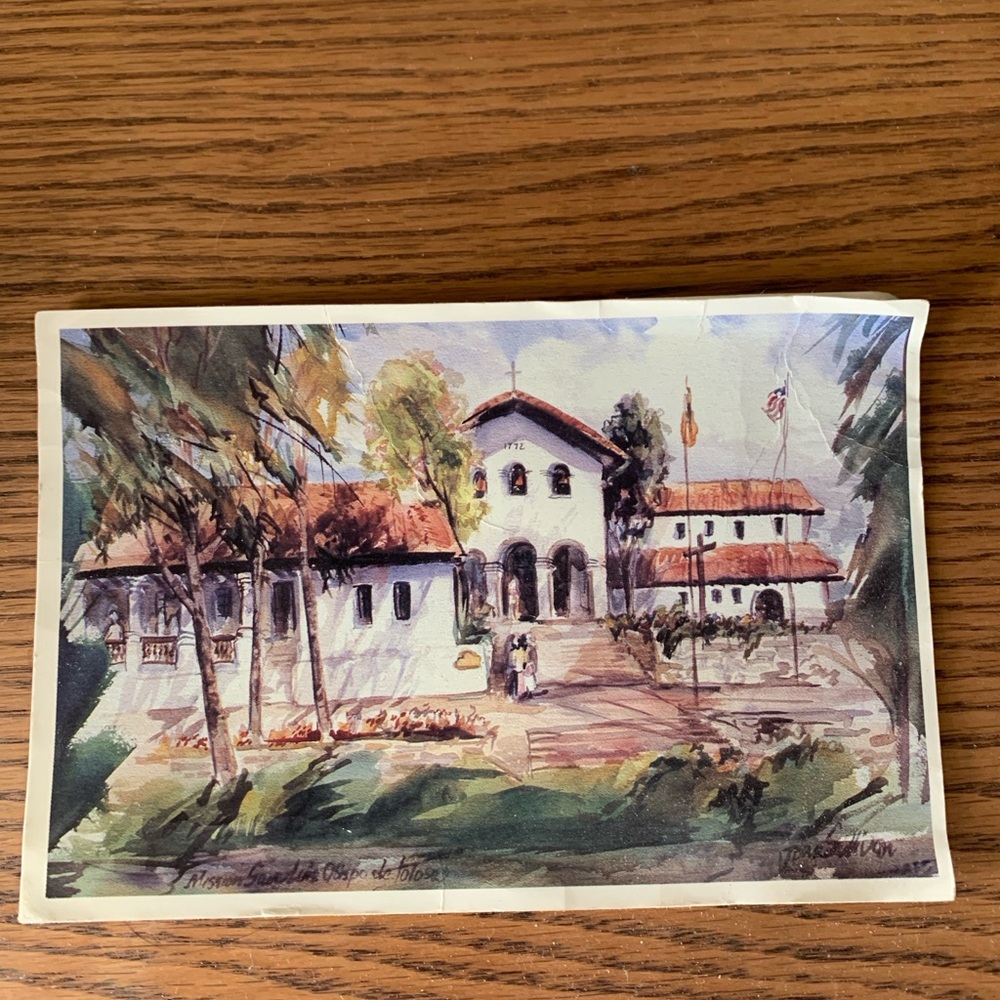 Postcard From San Luis Obispo of the Famous Spanish Mission from a Watercolor